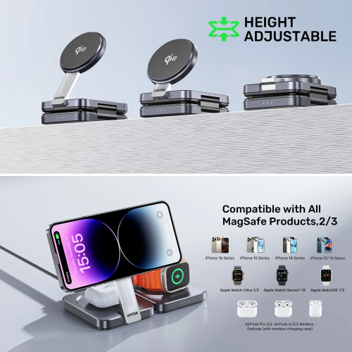 Unitek Charge Wireless Qi2 15W Foldable 3-in-1 Charging Station P1300A