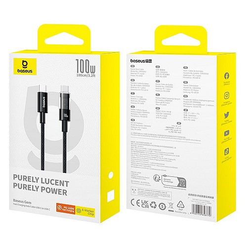 Baseus Cable USB-C to USB-C Gem Series 100W 1.0m Black