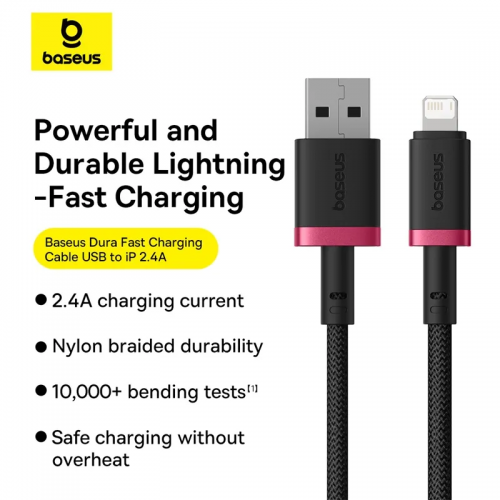 Baseus Cable Lightning to USB-A Dura Series Braided 2.0m Black-Red