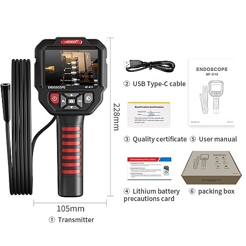 Noyafa Endoscope Camera with 3.5-inch IPS Screen, 1080P Resolution, IP67 Waterproof Lens & 5m Flexible Cable NF-615
