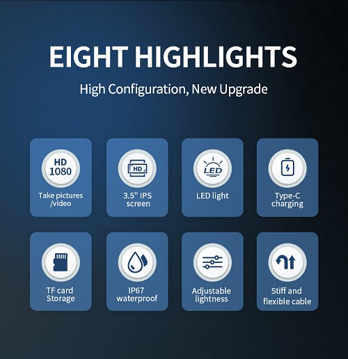 Noyafa Endoscope Camera with 3.5-inch IPS Screen, 1080P Resolution, IP67 Waterproof Lens & 10m Flexible Cable NF-615