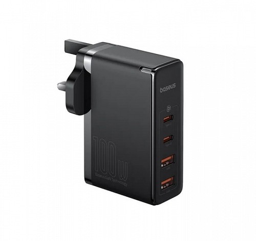 Baseus Charger Wall 100W 2xUSB-C 2xUSB-A UK+100W USB-C Cable Black