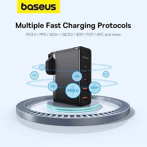 Baseus Charger Wall 100W 2xUSB-C 2xUSB-A UK+100W USB-C Cable Black