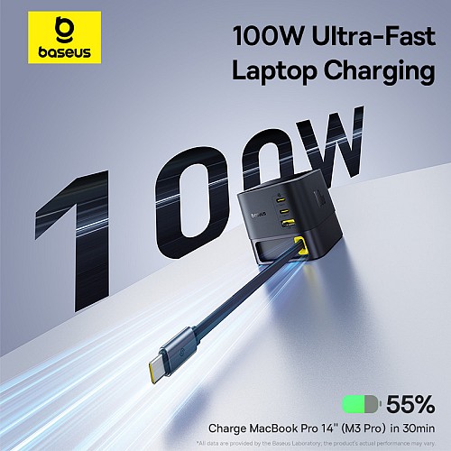 Baseus Charger Desktop 100W 3C+U SUPER GAN Retractable Cable 100W EU