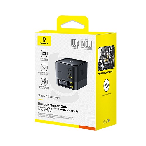 Baseus Charger Desktop 100W 3C+U SUPER GAN Retractable Cable 100W EU