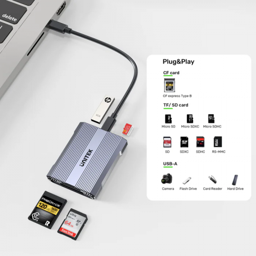 Unitek R1022 Dual Read/Write Card Reader USB-C to SD4.0+Micro SD3.0+CF Express 2.0