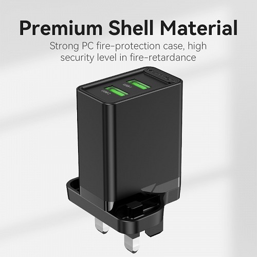 Vention Charger Wall 18W 2xUSBA Black FBAB0-UK