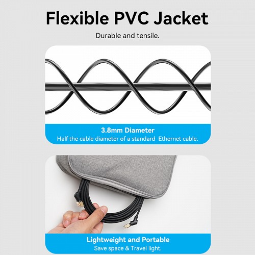 Vention NETWORK Cable Cat8 SFTP Rotate Right Angle Slim 5.0m Black IKLBJ