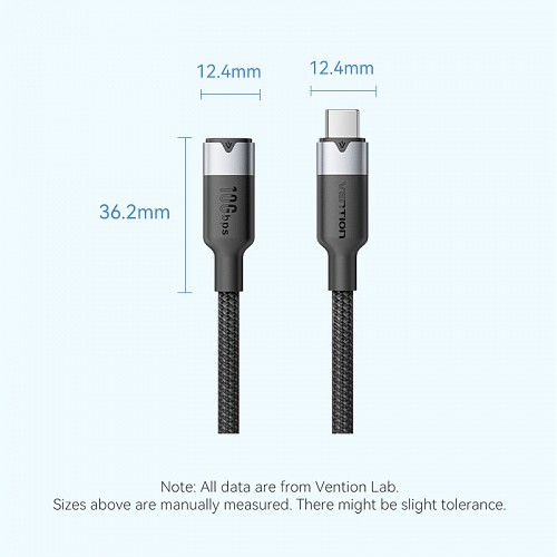 Vention IT Cable USB-C 3.2 Gen2 M-F 1.0m Braided Aluminum Black TRFBF