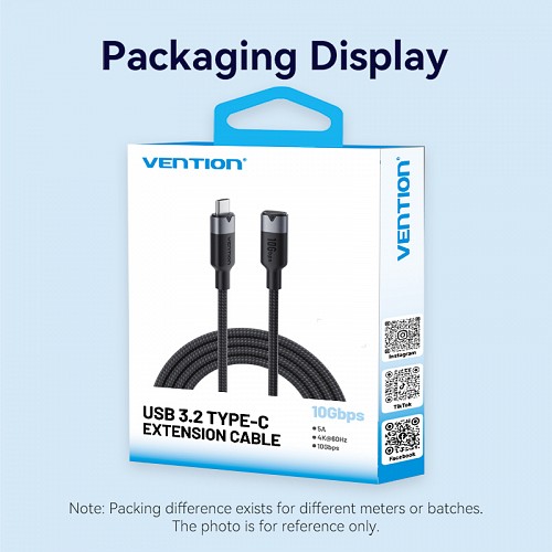 Vention IT Cable USB-C 3.2 Gen2 M-F 1.0m Braided Aluminum Black TRFBF
