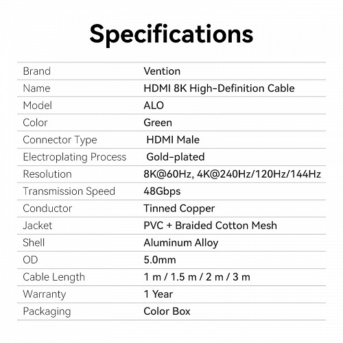 Vention HDMI Cable 2.1 8K60Hz Braided Ultra Thin 1.5m ALOGG