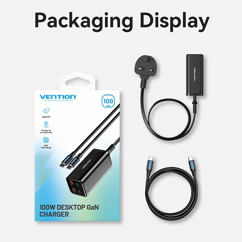 Vention Charger Desktop Station 100W 2xC 2xA+240W Cable Black FBSBG-UK