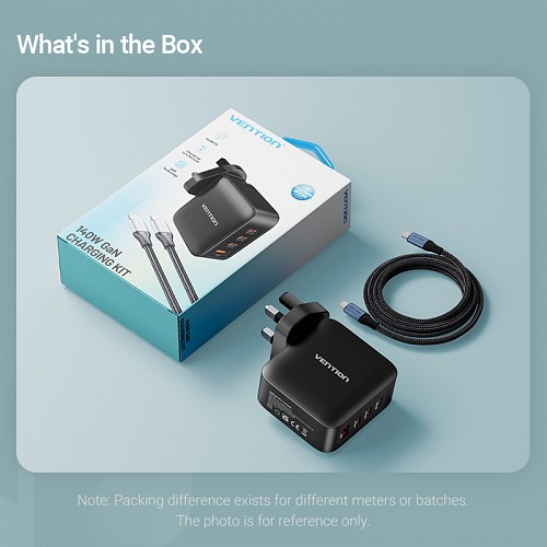 Vention Charger Wall GaN 140W 3xC 1xA+240W Cable Black FEIB0-UK