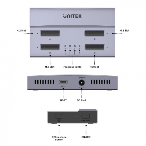 Unitek HDK USB4 4-Bay M.2 SSD Docking Station Offline Clone S1243B