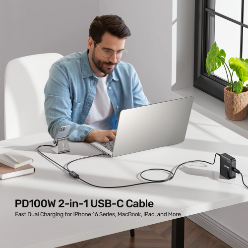 Unitek USB-C Cable PD100W 2-in-1 Dual Charging C14146ABK01-1.8M
