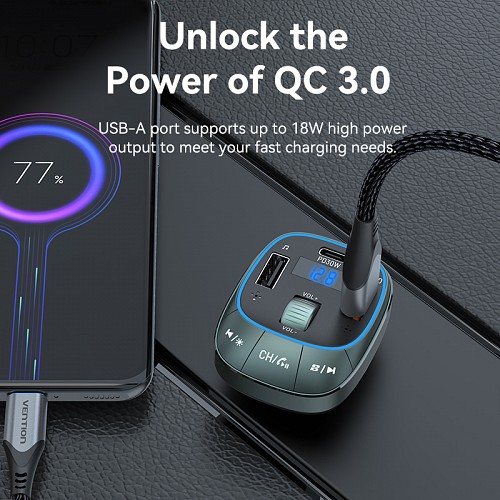 Vention Car FM Transmitter, USB Music Player & Charger 3xUSB 30W/18W/5W FFLB0