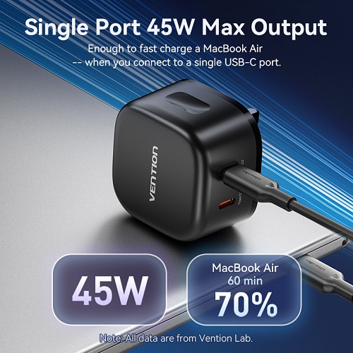 Vention Charger Wall GaN 45W 2xUSBC Black FESB0-UK