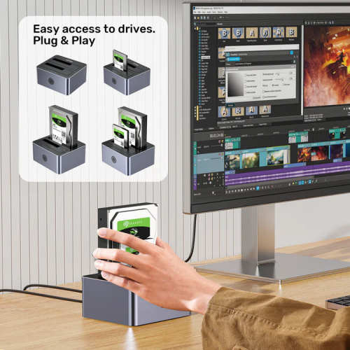 Unitek SATA6G Dual Bay HDD Docking Station Alum Black Y-3026