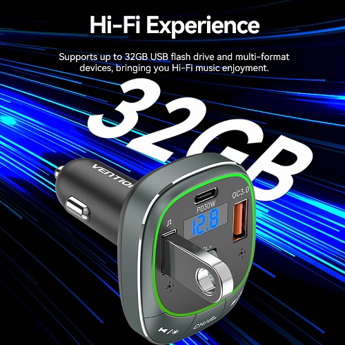 Vention Car FM Transmitter, USB Music Player & Charger 3xUSB 30W/18W/5W FFLB0