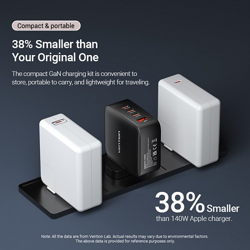 Vention Charger Wall GaN 140W 3xC 1xA+240W Cable Black FEIB0-UK