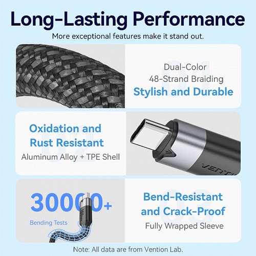 Vention IT Cable USB-C 3.2 Gen2 M-F 1.0m Braided Aluminum Black TRFBF