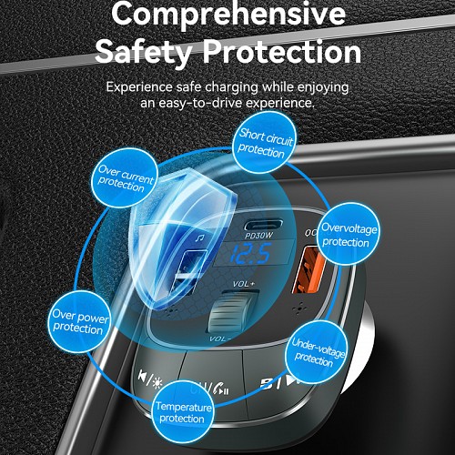 Vention Car FM Transmitter, USB Music Player & Charger 3xUSB 30W/18W/5W FFLB0