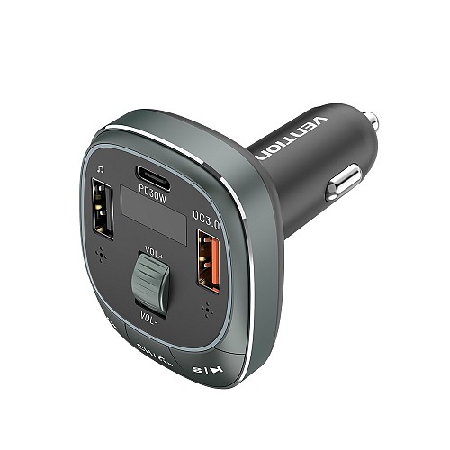 Vention Car FM Transmitter, USB Music Player & Charger 3xUSB 30W/18W/5W FFLB0