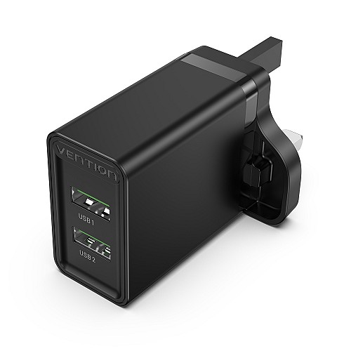 Vention Charger Wall 18W 2xUSBA Black FBAB0-UK