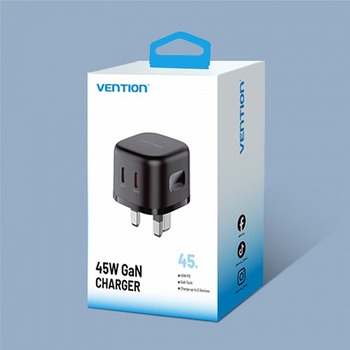 Vention Charger Wall GaN 45W 2xUSBC Black FESB0-UK