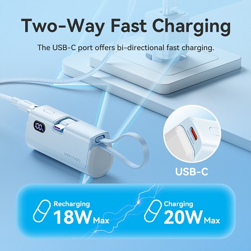 Vention Powerbank 4800mAh 22.5W Foldable USB-C Black FHQB0