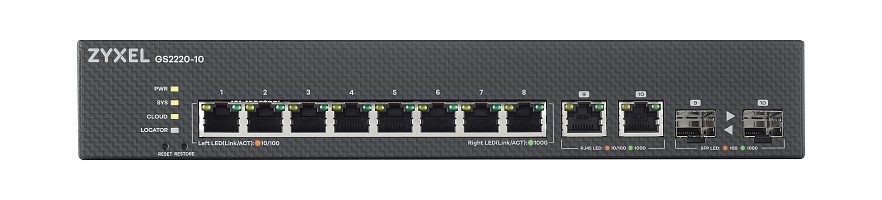 Zyxel Switch Gigabit Ethernet Cloud Managed 8-Port + 2RJ45/SFP Combo GS2220-10