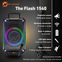 N-Gear FLASH1540 15 Portable Karaoke Speaker with 1x Wireless Mic LED Lights USB & BT