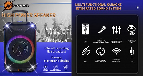 N-Gear FLASH1540 Portable Karaoke Wireless Mic LED/USB/MIC IN/AUX IN