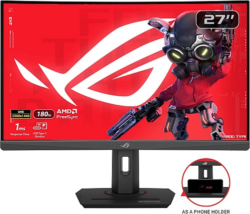 ASUS Monitor ROG Strix Gaming 27 2K Curved 180Hz HDR USB-C Ergonomic XG27WCS