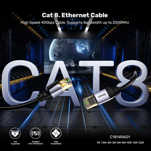Unitek Network Patch Cable CAT8 Black 10.0m C18149A-10M