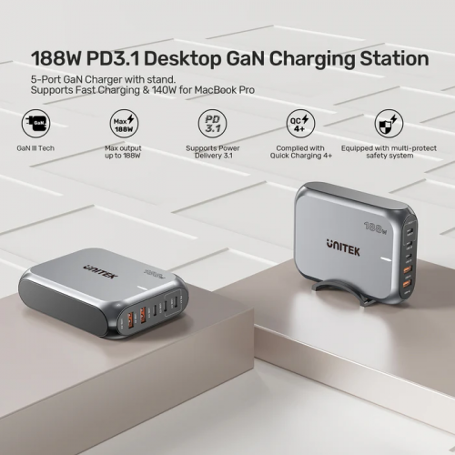 Unitek Charge Desktop 188W 5-Port PD3.1 GaN Station 140W P1234A (UK)