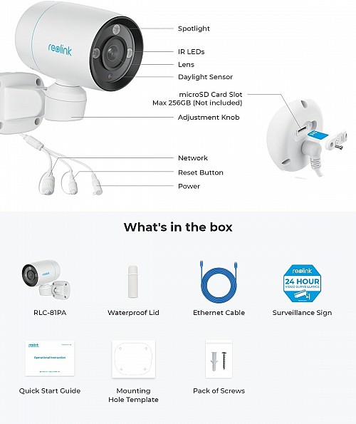 Reolink RLC-81PA (P330P) 8MP 180 Pan Auto Tracking Colour Night Vision POE IP Bullet Camera