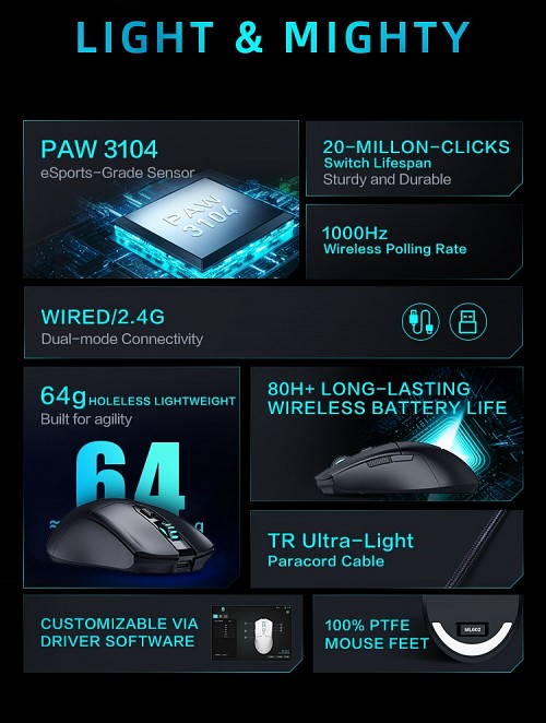 Thunderobot ML602 SE Wireless Gaming Rechargeable Mouse Black