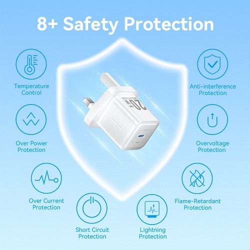 Vention Charger Wall GaN 20W 1xUSBC UK+Lightning Cable White FEPW0