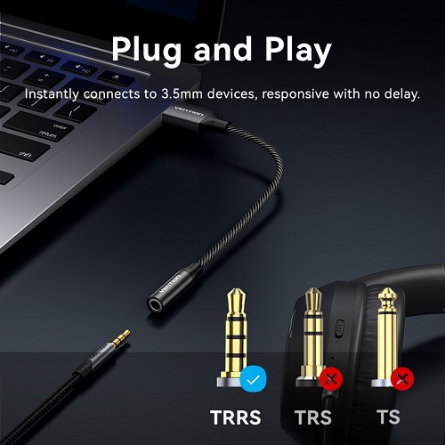 Vention AUDIO CONVERTER USB-A to 1x3.5mm 1.0m Cable Braided CVEBF