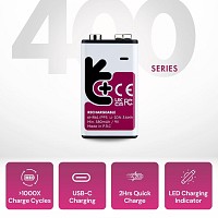 Uniross USB-C Rechargeable Lithium 9V Battery 400mah (1pc)