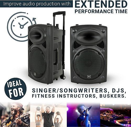 QTX QR15PA 15 Professional Portable Karaoke & PA Speaker with 2x Wireless Microphones, Bluetooth USB & FM 178.848UK