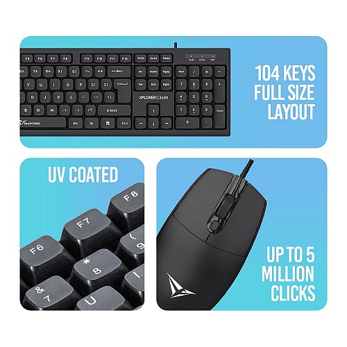 Alcatroz Keyboard & Mouse Wired Combo XPLORER C3600 Silent Black