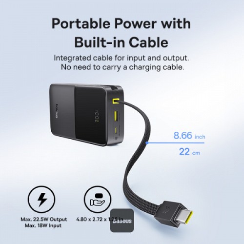 Baseus Powerbank 22.5W 20000mAh + Display EnerFill FC51 Bipow2 Pro  Black