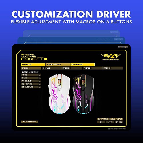 Armaggeddon Gaming Mouse Wired+2.4G Recharge FOXBAT-III CYBERPANK Black
