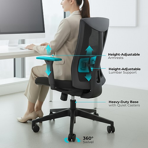 Lumivida Office Chair Ergonomic Mesh Lumbar Support Adjustable Seat/Armrest Black CH05-7