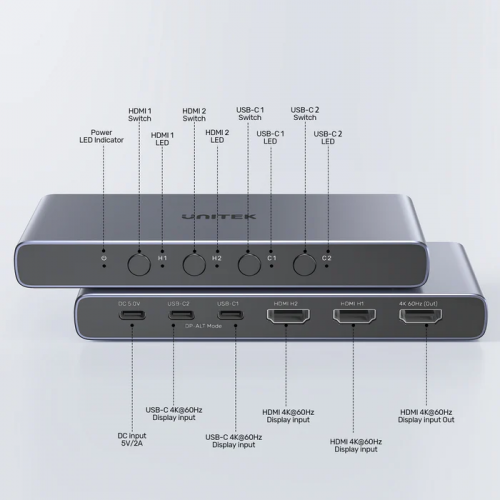 Unitek HDMI/USB-C Switch 4K 4in (2xHDMI + 2xUSB-C) 1xHDMI Out V1313A