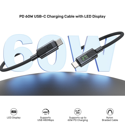 Unitek USB-C Cable PD60W Braided with Display 2.0m C14158A-2M