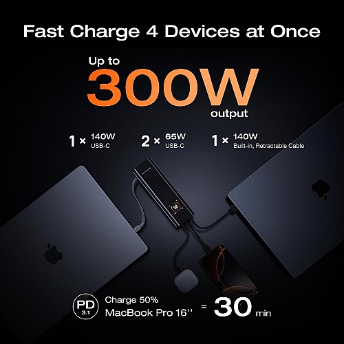EcoFlow Charge Powerbank RAPID Pro 27650mAh 300W + 140W Built-in Cable Black
