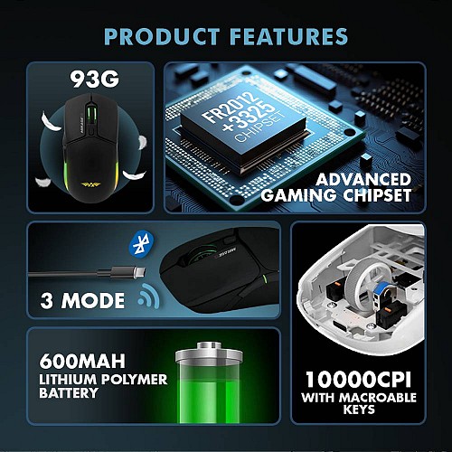 Armaggeddon Gaming Mouse Wired+2.4G+BT Recharge 600mAh MIRAGE-VI Black